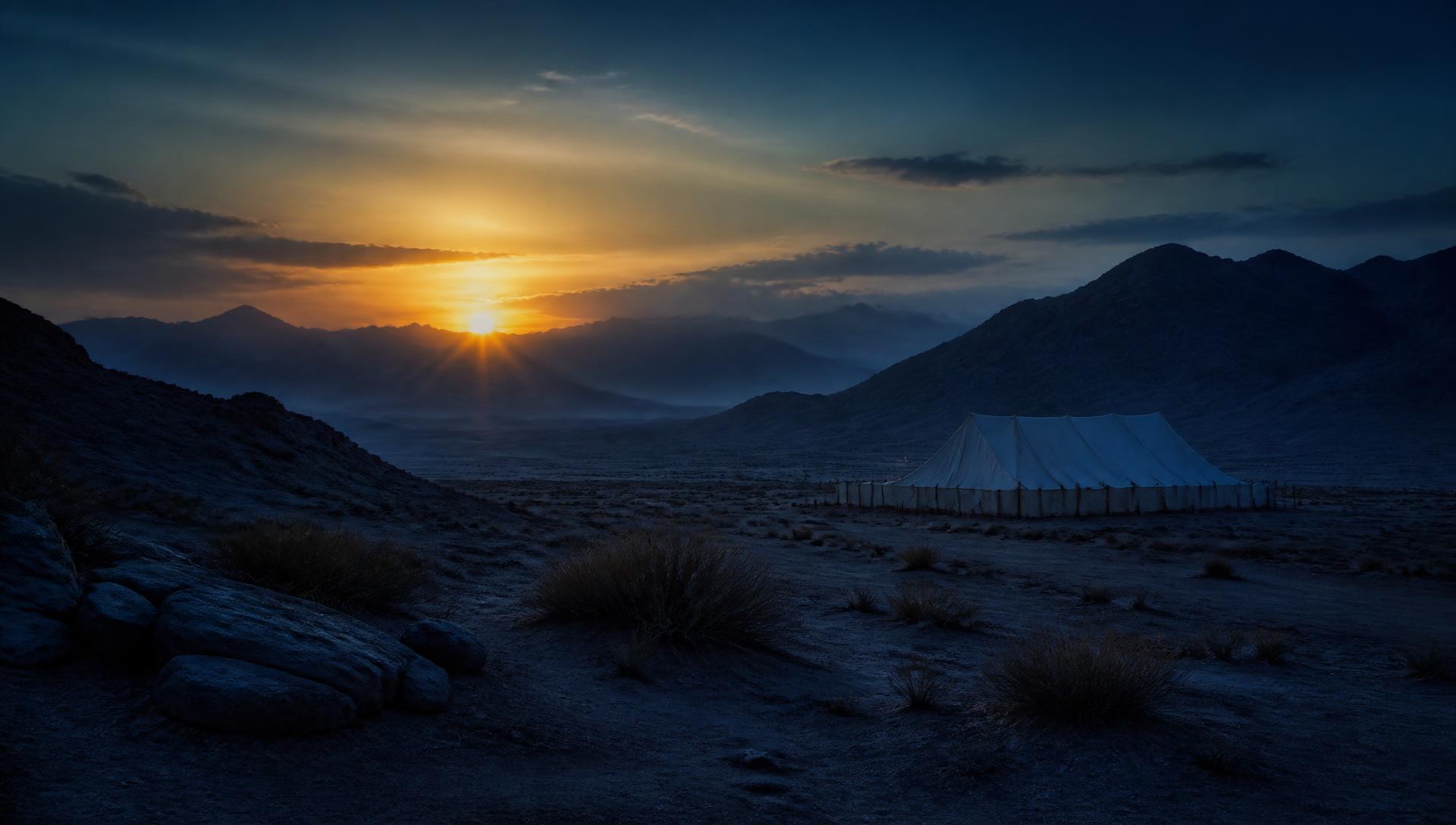 Tabernacle tent in the wilderness at dawn